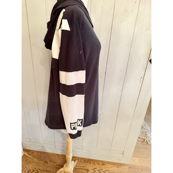 Victoria's Secret Pink Campus Hoodie Pullover Black White Dog Logo Retro Sz-M - Picture 5 of 9